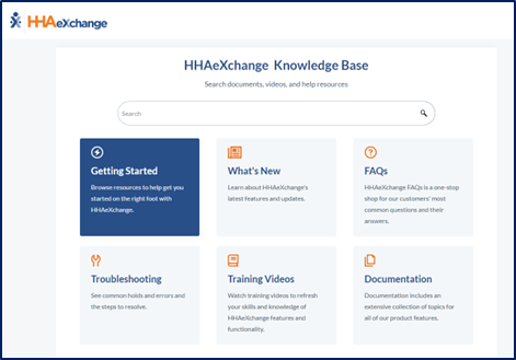 HHAeXchange Knowledge Base Homepage
